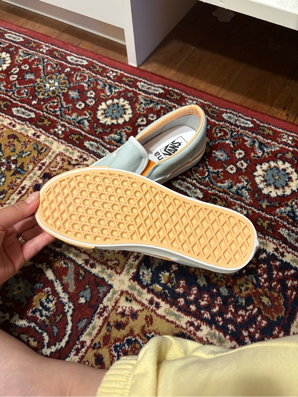 Vans x TNA slip-On Canvas in Light Sage with Orange Trim - Picture 2 of 5